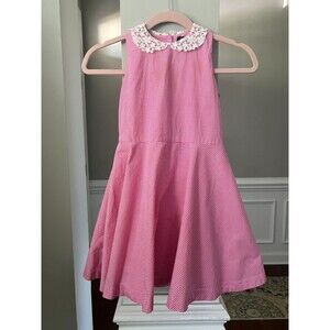 Girl's Polo Ralph Lauren Gingham Dress with Lace Collar Pink/White Sz 6X
